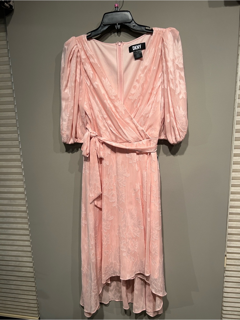 DKNY Soft Pink High-Low Wrap Dress